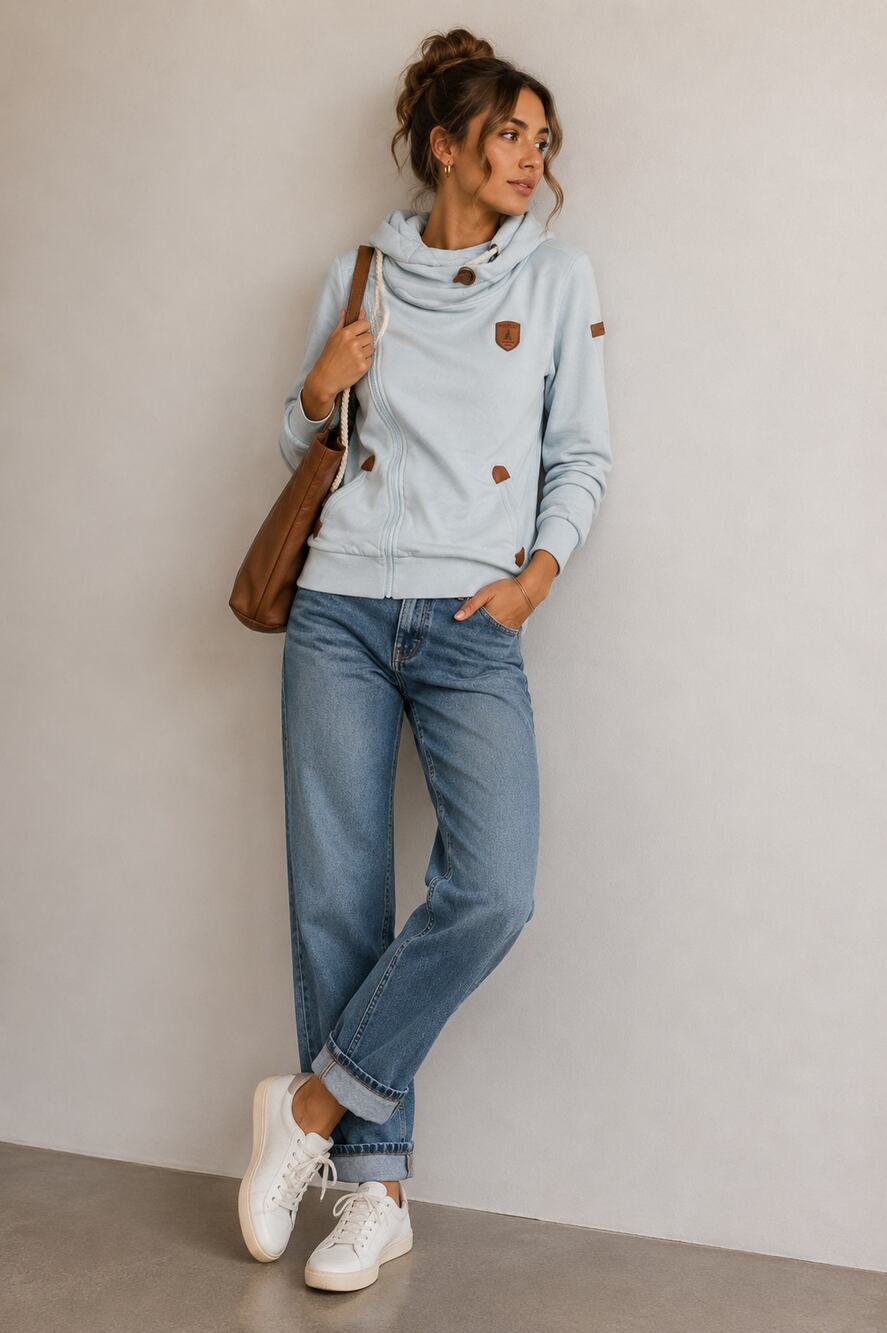 Wanakome Light Blue Hoodie Sweatshirt Womens XS Casual Cozy Cowl Neck